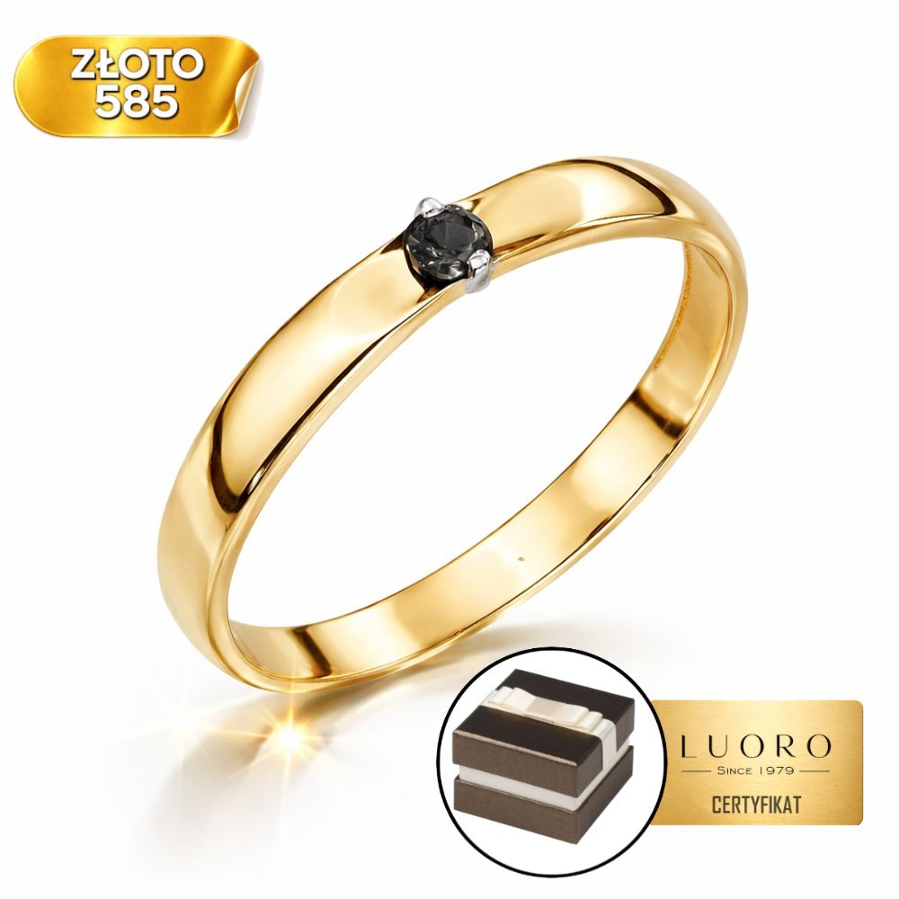 PIERŚCIONEK ZŁOTY 585 14K Z CYRKONIĄ CZARNĄ KLASYCZNY ELEGANCKI R11