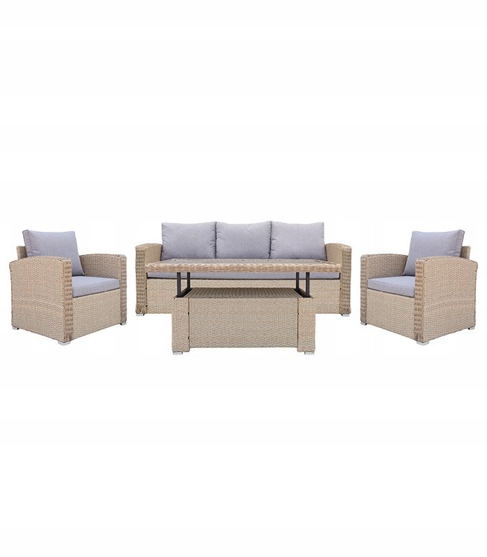ZESTAW MEBLI OGRODOWYCH DUŻA SOFA FOTELE STÓŁ KAWOWY + PODUSZKI DLA 5 OSÓB