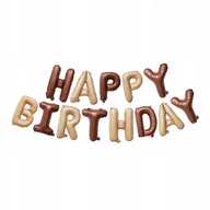 Balony i akcesoria - Zestaw balonów napis HAPPY BIRTHDAY beżowo-brązowy 40cm - miniaturka - grafika 1