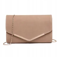 Torebki damskie - Beżowa Torebka Kopertówka na Łańcuszku Duża Wieczorowa Zamszowa Lena - miniaturka - grafika 1