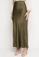 Spódnice - Ciemnozielona Satynowa Spódnica Maxi Shapas - miniaturka - grafika 1