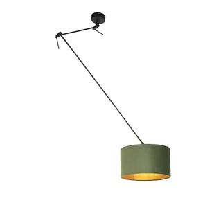 QAZQA Lampa wisząca regulowana czarna klosz welurowy zielono-złoty 35cm - Blitz I - Lampy sufitowe - miniaturka - grafika 1