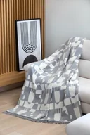 Koce - Koc bawełniany akrylowy 150x200 1709/1 geometria szary biały narzuta pled wykończony frędzlami - miniaturka - grafika 1