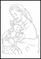 Kolorowanki, wyklejanki - Kolorowanka w formie plakatu dla dzieci i nie tylko z piękną grafiką, Jezus tulący dziecko - miniaturka - grafika 1