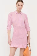 Sukienki - Patrizia Pepe sukienka z domieszką jedwabiu kolor różowy mini dopasowana - miniaturka - grafika 1