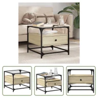 Ławy i stoliki kawowe - The Living Store Stolik kawowy ze szklanym blatem dąb Sonoma 50x50x45 cm stalowy - miniaturka - grafika 1