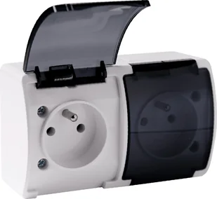 Orno Gniazdo podwójne 2x2P+Z AQUATIC, IP44, białe dymione, 10 szt. - Gniazdka elektryczne - miniaturka - grafika 1