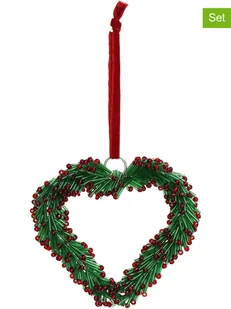 Kersten Zawieszki dekoracyjne (4 szt.) "Heart" w kolorze czerwono-zielonym - 12 x 12 cm - Ozdoby bożonarodzeniowe - miniaturka - grafika 1
