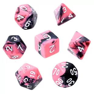 Komplet kości REBEL RPG - Dwukolorowe - Różowo-czarne (białe cyfry) - Akcesoria do gier planszowych - miniaturka - grafika 1