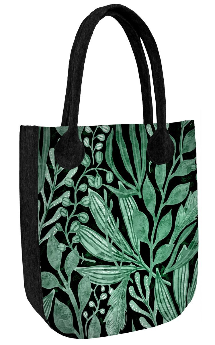 Torebka filcowa City Antracyt, nadruk Green Night – shopperka damska, ekologiczny filc, zamek, mieści A4, udźwig do 10 kg, polska produkcja, ARCO De..