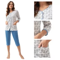 Piżamy damskie - Piżama damska LUNA kod 668 niebieska kwiaty paisley rozpinana  M - miniaturka - grafika 1