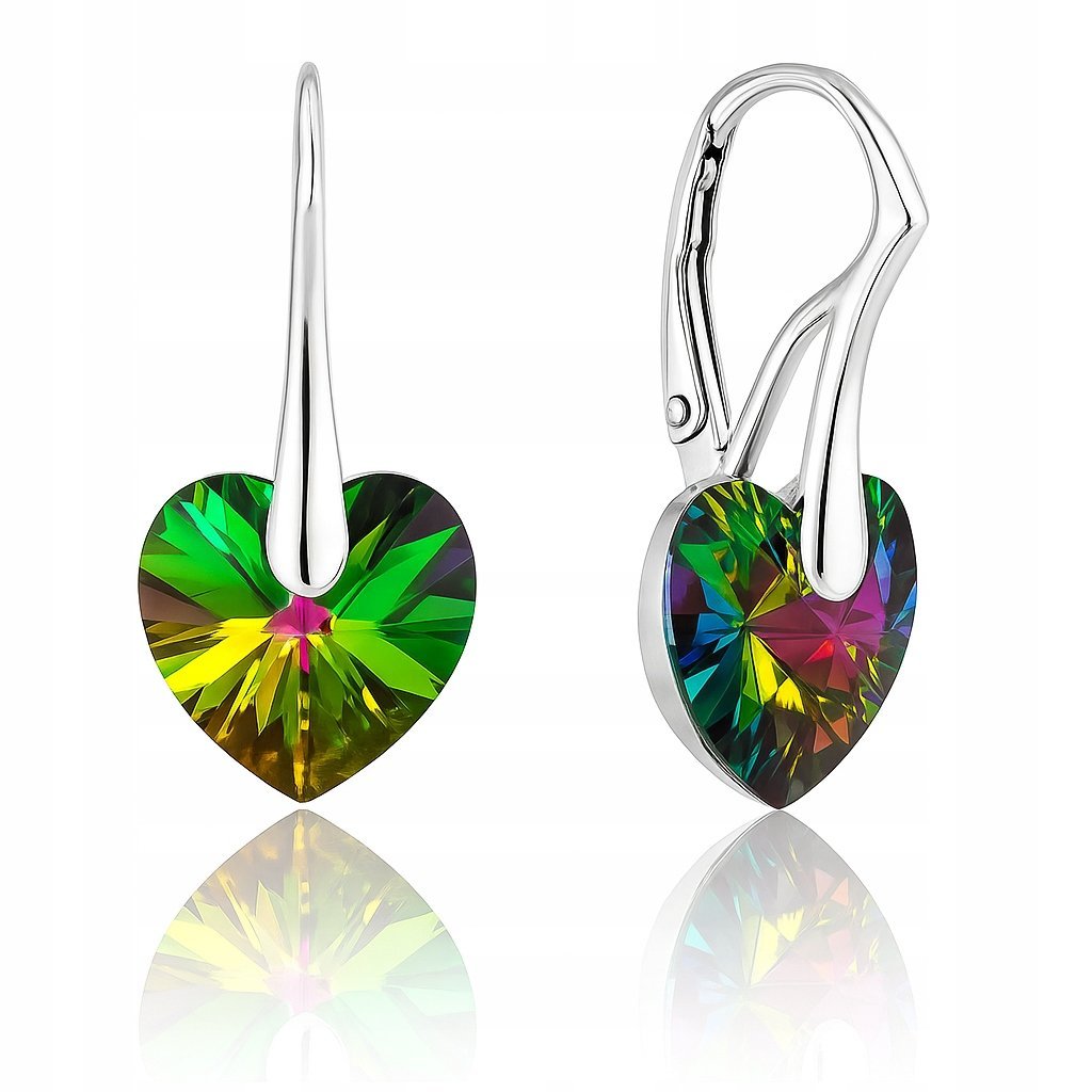 KOLCZYKI SWAROVSKI SREBRNE SERCA 925 DŁUGIE, WISZĄCE, KOLOROWE, NA PREZENT