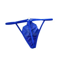 Majtki damskie - Stringi z koronką - Niebieski Uniwersalny - miniaturka - grafika 1