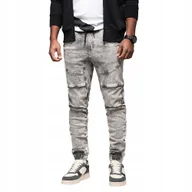 Spodnie męskie - Męskie joggery spodnie jeansowe modne szare ściągacze OM-PADJ-0243 V4 r XL - miniaturka - grafika 1