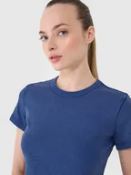 Koszulki i topy damskie - 4F T-shirt slim z prążkowanej dzianiny damski 4FRSS25TTSHF2696-31S Niebieski Roz. XS - miniaturka - grafika 1