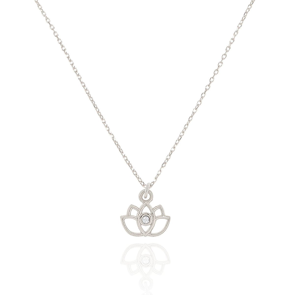 Naszyjnik srebrny z kwiatem lotosu i kryształkiem 45 CM