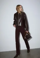 Kurtki damskie - Stradivarius Kurtka oversize ze sztucznej skóry Brązowy S - miniaturka - grafika 1