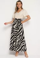 Kombinezony - Czarno-Biały Taliowany Kombinezon z Szerokimi Nogawkami i Paskiem w Talii Nellma - miniaturka - grafika 1