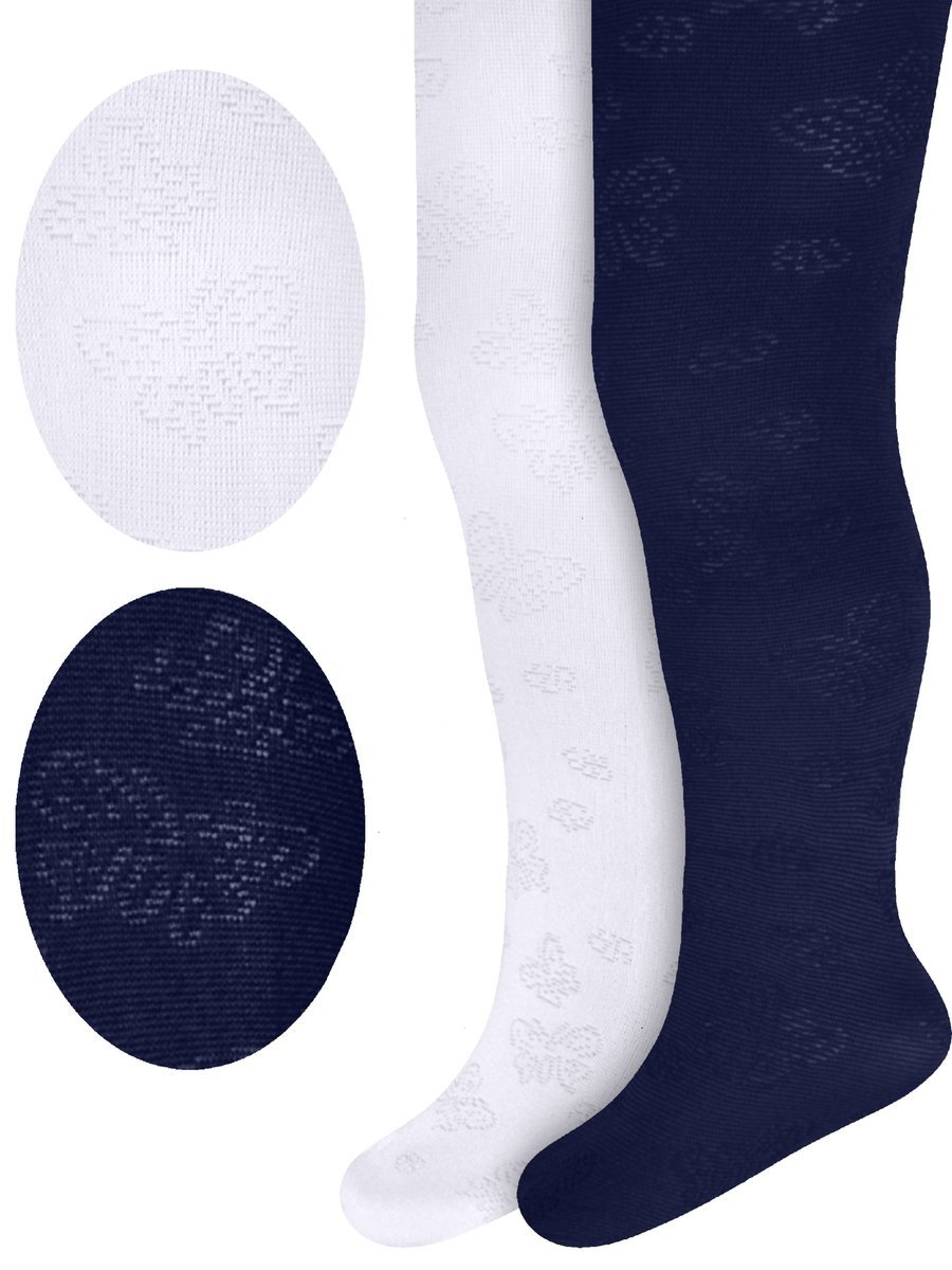 Dziewczęce rajstopy z mikrofibry ażurowe białe i granatowe Milusie r.80/86