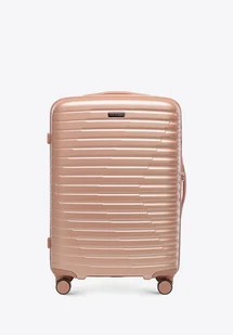 Średnia walizka z polikarbonu w poziome żebrowanie różowe złoto - Walizki Średnia walizka z polikarbonu w poziome żebrowanie różowe złoto - Walizki - miniaturka - grafika 1
