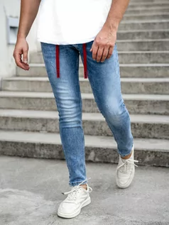 Spodnie męskie - Niebieskie spodnie jeansowe męskie skinny fit Denley KX555-1A - grafika 1