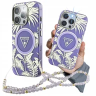 Etui i futerały do telefonów - Guess Etui Palm Trees Triangle Pearl Strap MagSafe do iPhone 16 Pro, fioletowe - miniaturka - grafika 1