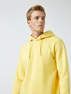 Bluzy męskie - Koton Męska bluza z kapturem Basic Hoodie Long Sleeved, Żółty (182), S - miniaturka - grafika 1