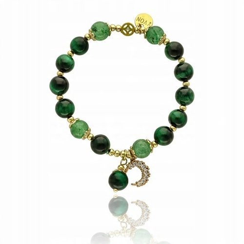 Bransoletka Pozłacana Z Kamieniami Kwarc Zielony, Cyrkonie Z Księżycem