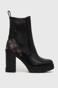Guess botki XENO damskie kolor czarny na słupku FL7XNO FAL10 - Botki damskie - miniaturka - grafika 1