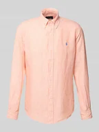 Koszule męskie - Koszula lniana o kroju custom fit z kołnierzykiem typu button down - miniaturka - grafika 1