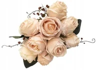 Sztuczne kwiaty - BUKIET róże sztuczne liście na stroik wiązanka do wazonu święta kremowe pik - miniaturka - grafika 1