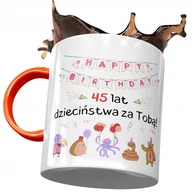 Kubki - Kubek Pomarańczowy na Urodziny 45 45te 45-te z Nadrukiem ze Zdjęciem + Opakowanie na prezent (wzór 03) - miniaturka - grafika 1