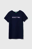 Koszulki dla dziewczynek - United Colors of Benetton t-shirt bawełniany dziecięcy kolor granatowy - miniaturka - grafika 1