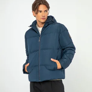 Męska kurtka pikowana z monogramem granatowa - Kurtki męskie Męska kurtka pikowana z monogramem granatowa - Kurtki męskie - miniaturka - grafika 1