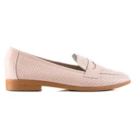 Mokasyny damskie - Goodin Ażurowe Lordsy Ze Skóry beżowy - miniaturka - grafika 1