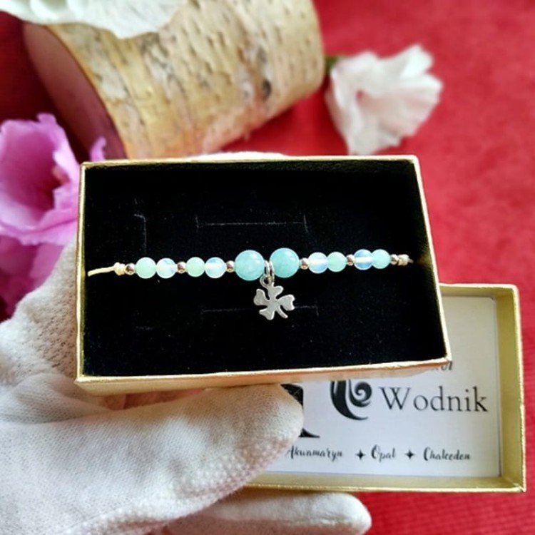 WODNIK Bransoletka Znak Zodiaku Koniczynka Kamienie Naturalne/GiovanniDivine