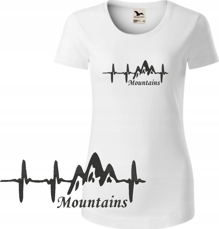 KOSZULKA DAMSKA GÓRY EKG BIAŁA XL KRÓTKI RĘKAW HAFT PREZENT BAWEŁNA 100%