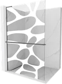 Ścianki i drzwi prysznicowe - Mexen Kioto+ L ścianka prysznicowa z półką Walk-in 120 x 200 cm, biały wzór, gun metal - 800-120-123-95-97 - miniaturka - grafika 1
