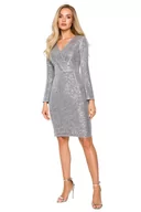 Sukienki - M717 Sukienka dopasowana z dekoltem - srebrna (kolor srebrny, rozmiar S) - miniaturka - grafika 1