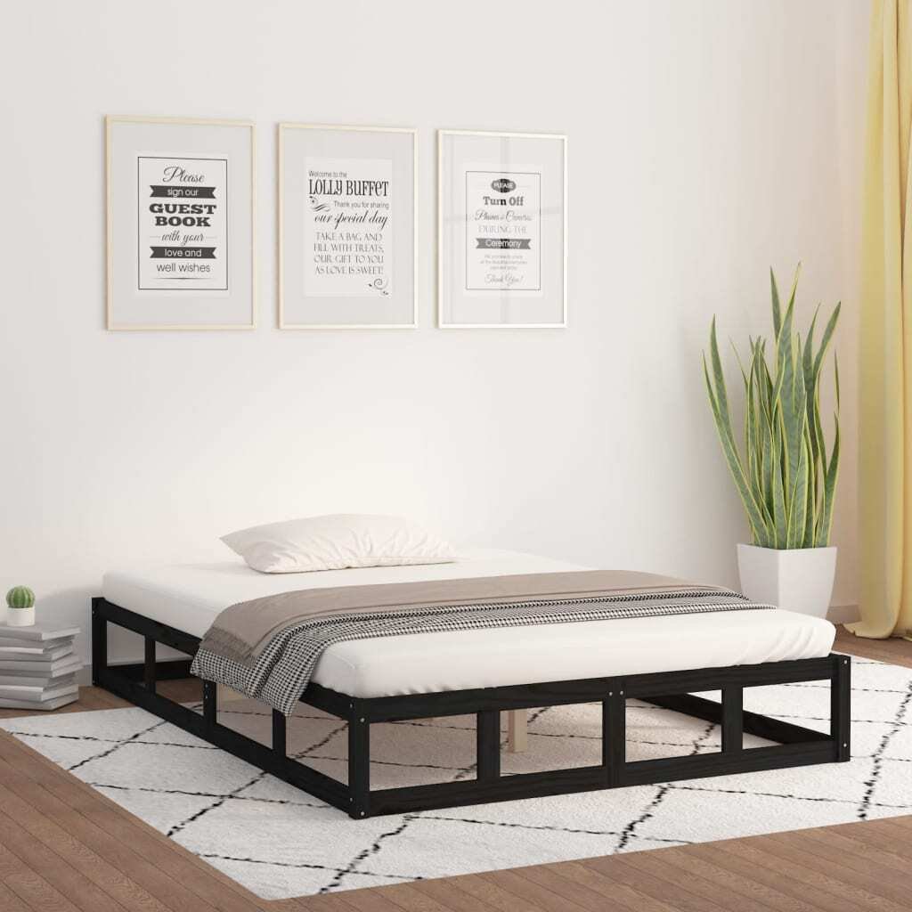 Łóżko z litego drewna czarne 200x200 cm