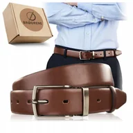 Paski - Pasek Skórzany Męski Elegancki do Garnituru Brązowy ze Srebrną Klamrą 105cm - miniaturka - grafika 1