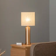 Lampy stojące - Argon Lampa stołowa Romina z lnianym kloszem, złota - miniaturka - grafika 1