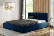 Łóżka - Łóżko tapicerowane AGMAT MALTA z wezgłowiem, 160 x 200 cm, łóżko podwójne z podstawą łóżka i metalową ramą z listew, tkanina welurowa: niebieski - miniaturka - grafika 1