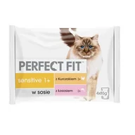 Mokra karma dla kotów - Karma dla kota PERFECT FIT Sensitive 1+ Kurczak i łosoś w sosie (4 x 85 g) - miniaturka - grafika 1