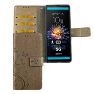 Etui i futerały do telefonów - Etui na telefon Sony Xperia 10 III z klapką ochronną i kieszenią na kartę, kolor: szary kwiatowy - miniaturka - grafika 1