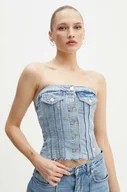 Koszulki sportowe damskie - Guess top jeansowy SOFIA kolor niebieski W4YH19 D5DD6 - miniaturka - grafika 1