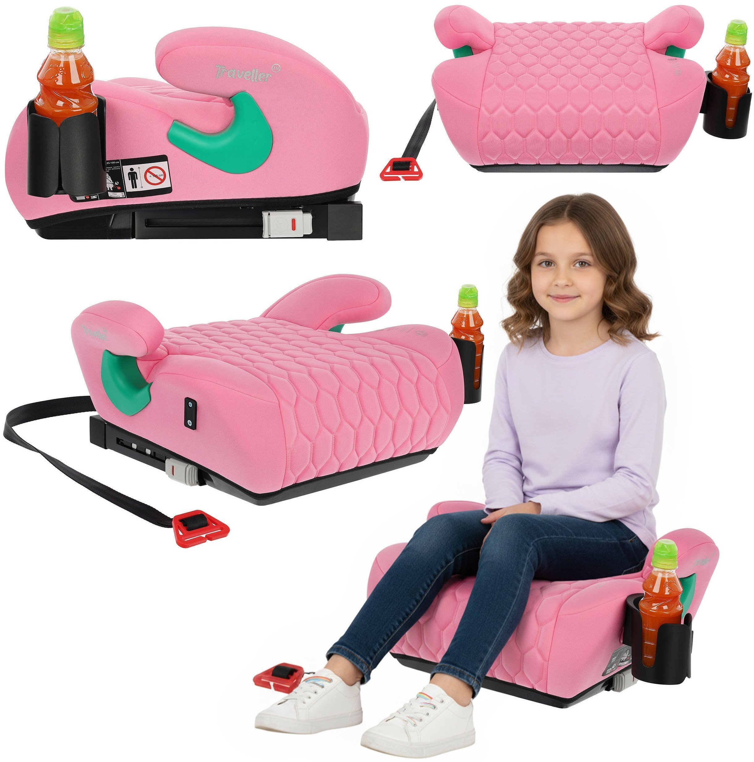 FOTELIK SAMOCHODOWY PODKŁADKA SIEDZISKO Z ISOFIX RÓŻOWY R129 125-150 CM