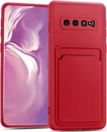 Etui i futerały do telefonów - Etui na telefon komórkowy Samsung Galaxy S10 silikonowe etui ochronne z kieszenią na kartę Slim Wallet Case, czerwone - miniaturka - grafika 1