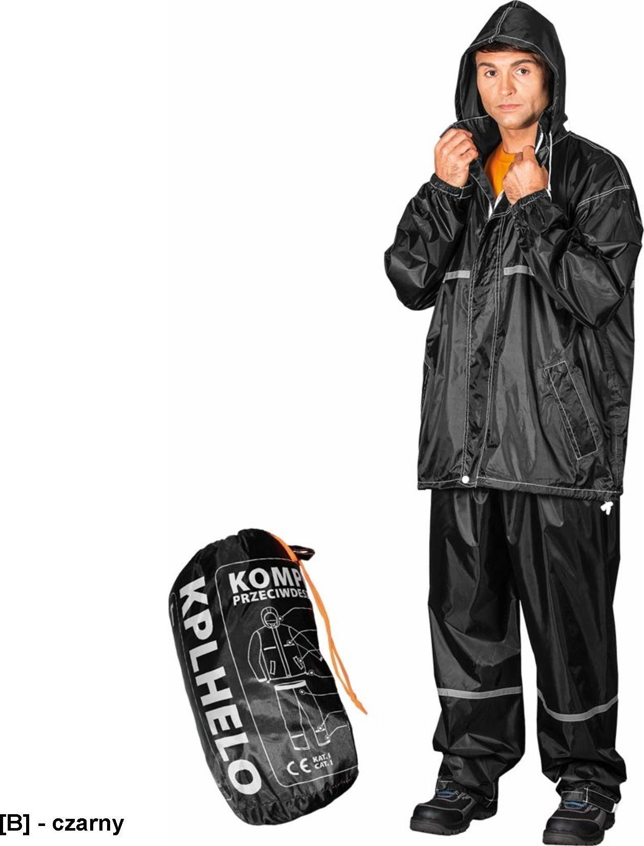 R.E.I.S. KPLHELO - Komplet przeciwdeszczowy w skład którego wchodzą spodnie do pasa i kurtka - czarny XL