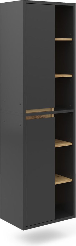 Vicco Szafka łazienkowa Viola, 50 x 170 cm z drzwiami i otwartymi przedziałami, Antracyt/Dąb rzemieślniczy